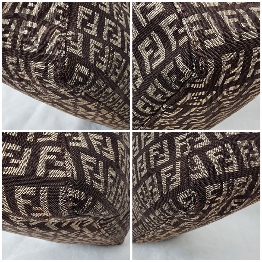 Vintage Fendi Zucchino FF Monogram Canvas Tote Bag Brown Leather Trim Italy - Picture 6 of 10
